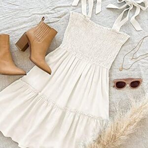 ZESICA Summer Sleeveless Square Neck Ruffle A Line Swing Mini Dress